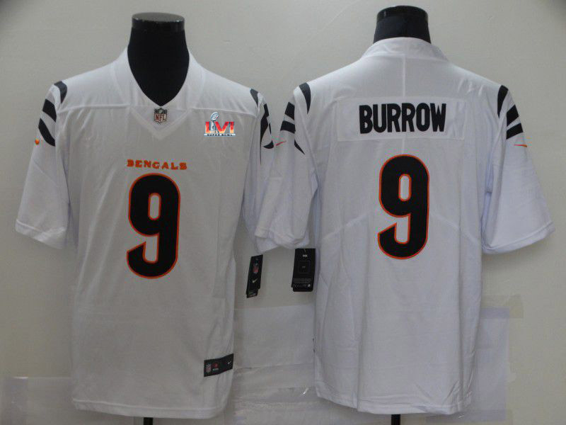 2022 Super Bowl Men Cincinnati Bengals 9 Burrow White Nike Vapor Untouchable Limited 2021 NFL Jersey